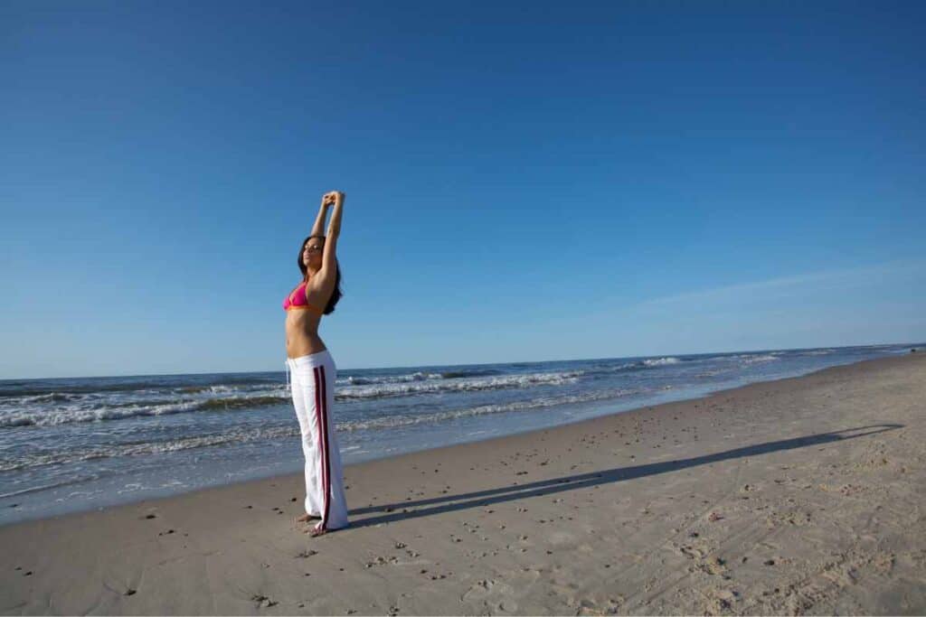 stretching beach