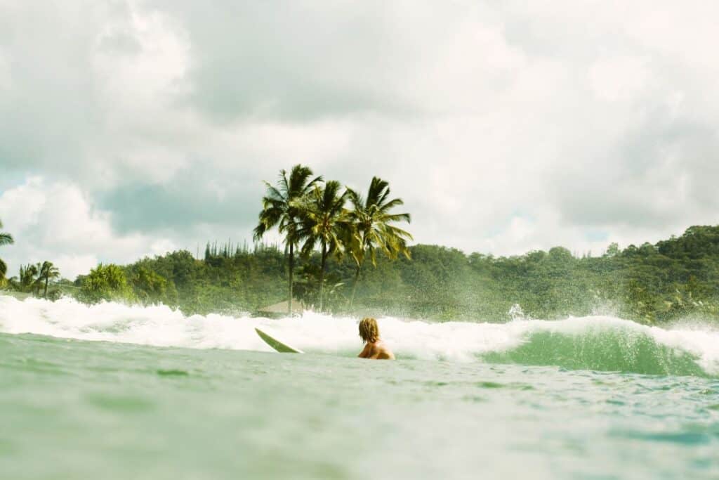surfing in Hanalei Bay